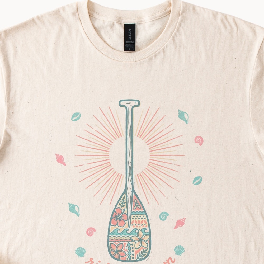 Ride the Dawn Paddle Graphic Tee Bohemian Coastal Art